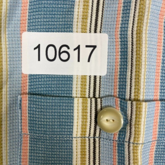 Tommy Bahama Button Up Shirt Adult Large Blue Striped Hawaiian Beach Silk Mens - Picture 10 of 10